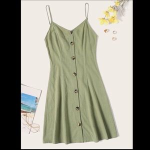 SHEIN Button Front Cami Dress-Green-Size Large